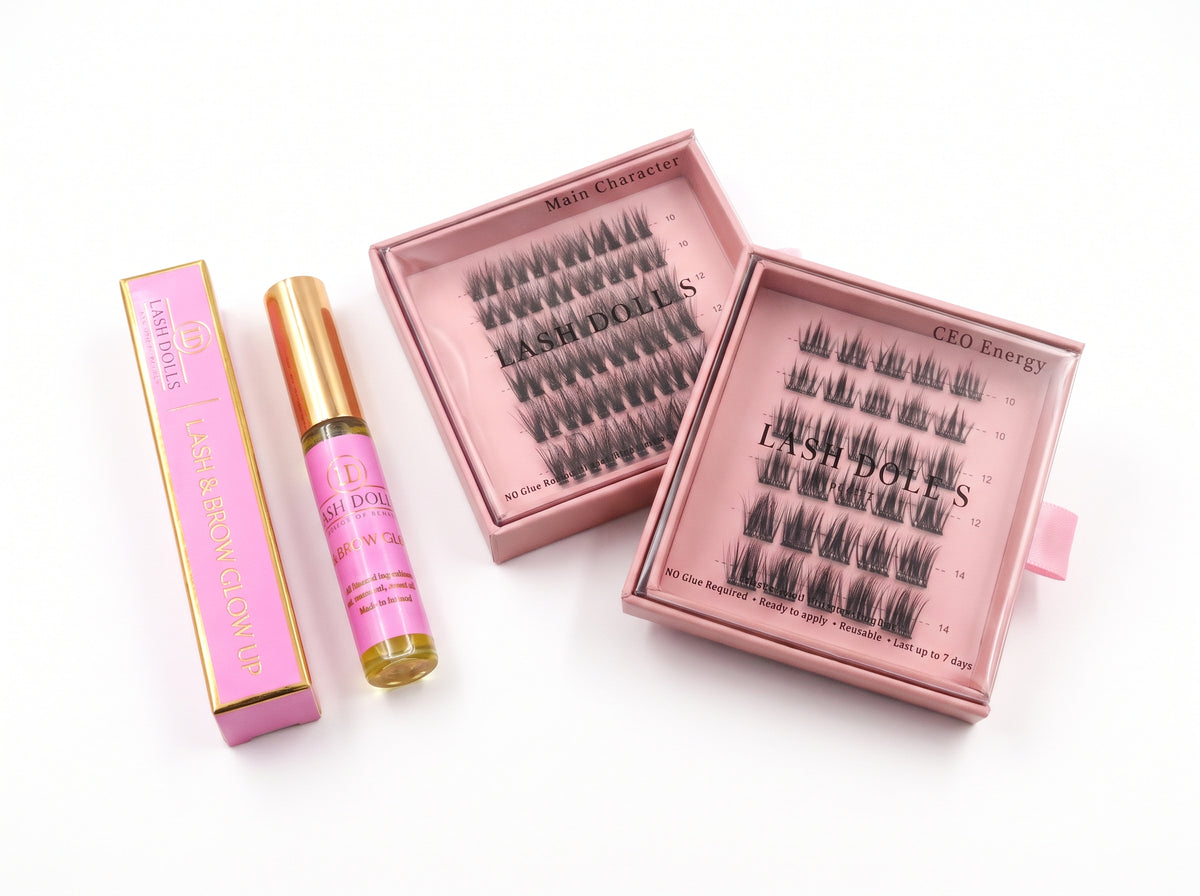 2 x Pre-Glued Cluster Lashes + Lash & Brow Glow Up Serum