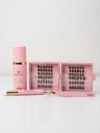 2 x Pre-Glued Cluster Lashes + "Aspire" Tweezer & Cloud Cleanse
