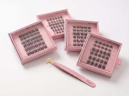 4 x Pre-Glued Cluster Lashes + "Aspire" Pink Pro Tweezer